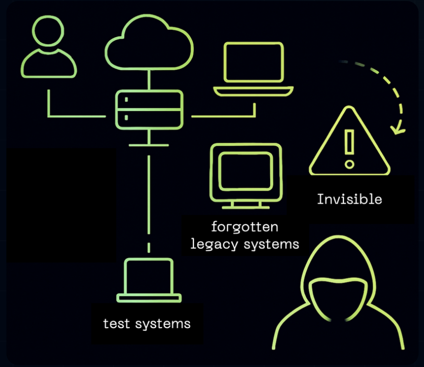External attack surface: forgotten legacy and test systems often remain invisible